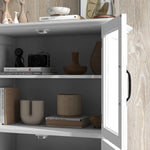 Buffet de cuisine armoire multi-rangements 2 placards, portes en verre, 4 étagères en bois blanc