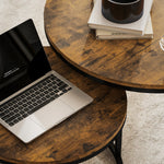 Lot de 2 tables basses gigognes empilable design industriel plateau imitation ciment pieds en métal brun rustique