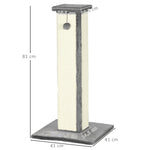 Griffoir pour chat poteau griffoir chat en sisal et peluche, boule suspendue base stable 41 x 41 x 81 cm gris et crème