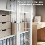 Armoire de bureau avec 2 portes en verre, 2 étagères réglables, meuble de rangement bureau en acier, 80x40x110cm, blanc