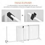 Dog safety gate, freestanding gate, adjustable length, built-in lockable door, dim. 113-166L x 36W x 71H cm, white pine