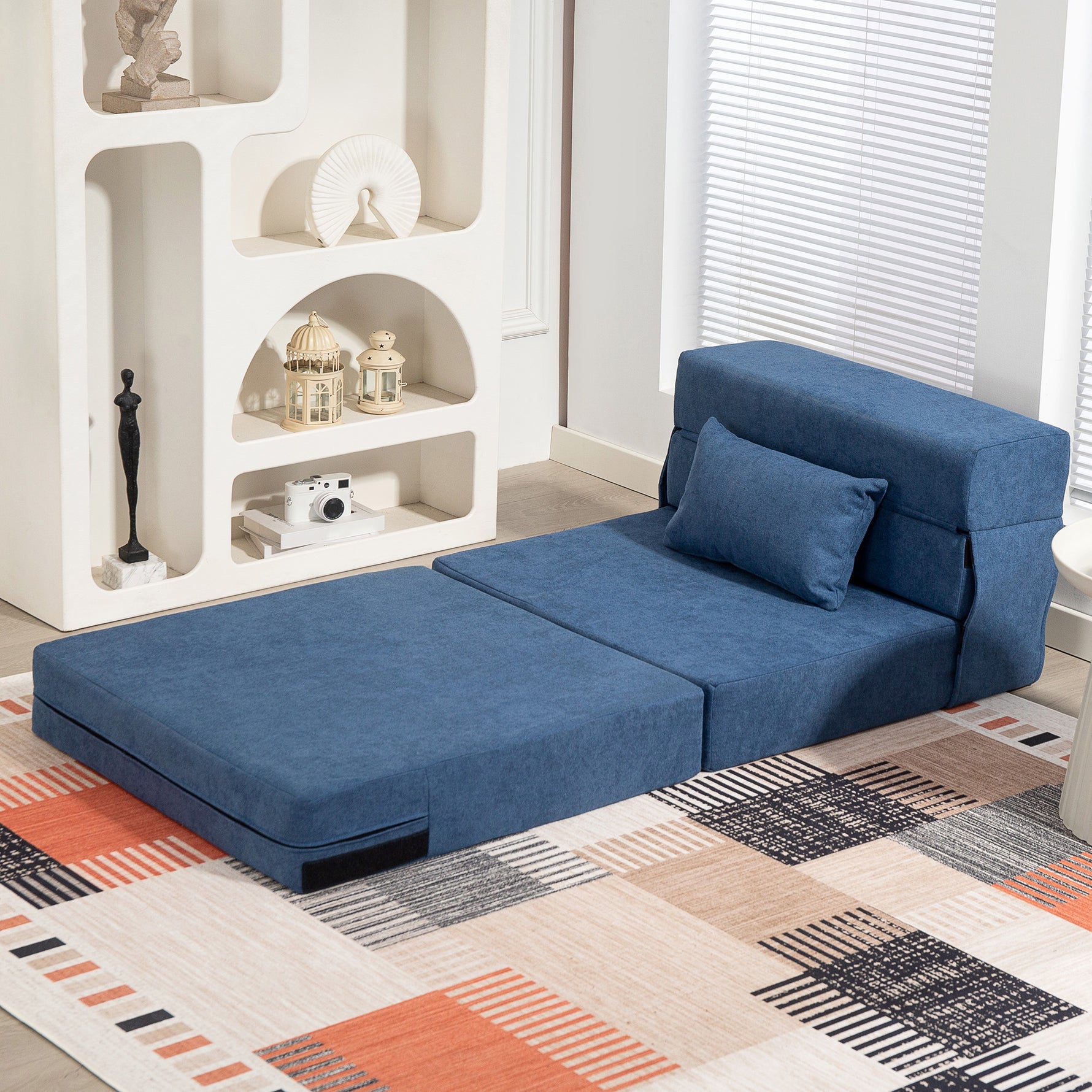 Fauteuil convertible 1 place fauteuil lit pliant, coussin inclus, pour invités, salon, petit espace, charge 120 kg, bleu