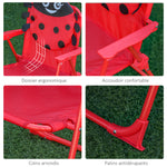 Ensemble Salon de Jardin Enfant 4 pcs Design Coccinelle - Table Ronde + 2 chaises Pliables + Parasol - métal époxy Oxford Rouge