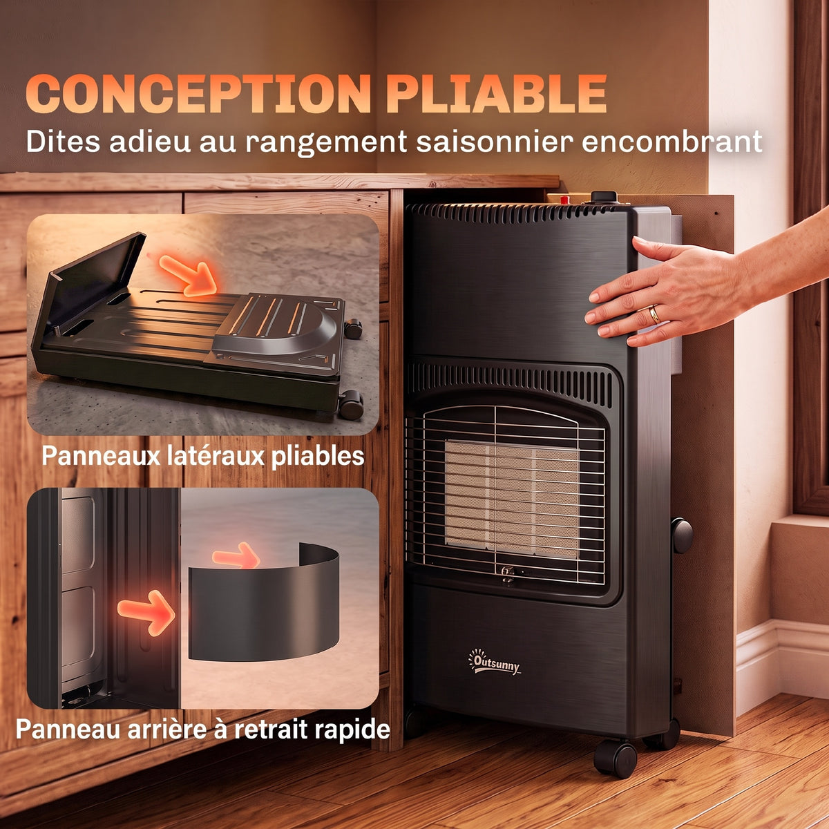 Calefactor a gas Estufa de gas 4200W infrarroja plegable 3 potencias Sistema ODS antivuelco Funda 46x42x75cm Negro