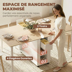 Table à manger pliante pour 6 personnes 39-168 cm, table de cuisine avec 2 tiroirs et 4 étagères ouvertes, blanc