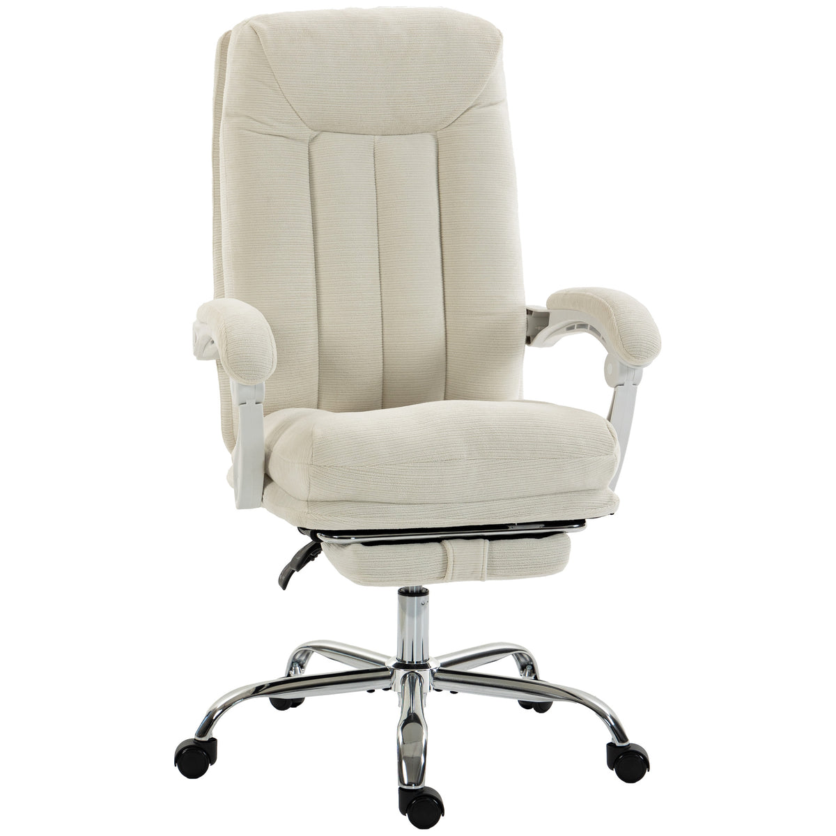 Chaise Bureau Ergonomique, Fauteuil de Bureau Inclinable en Chenille, Hauteur Réglable, Repose-Pieds, Crème