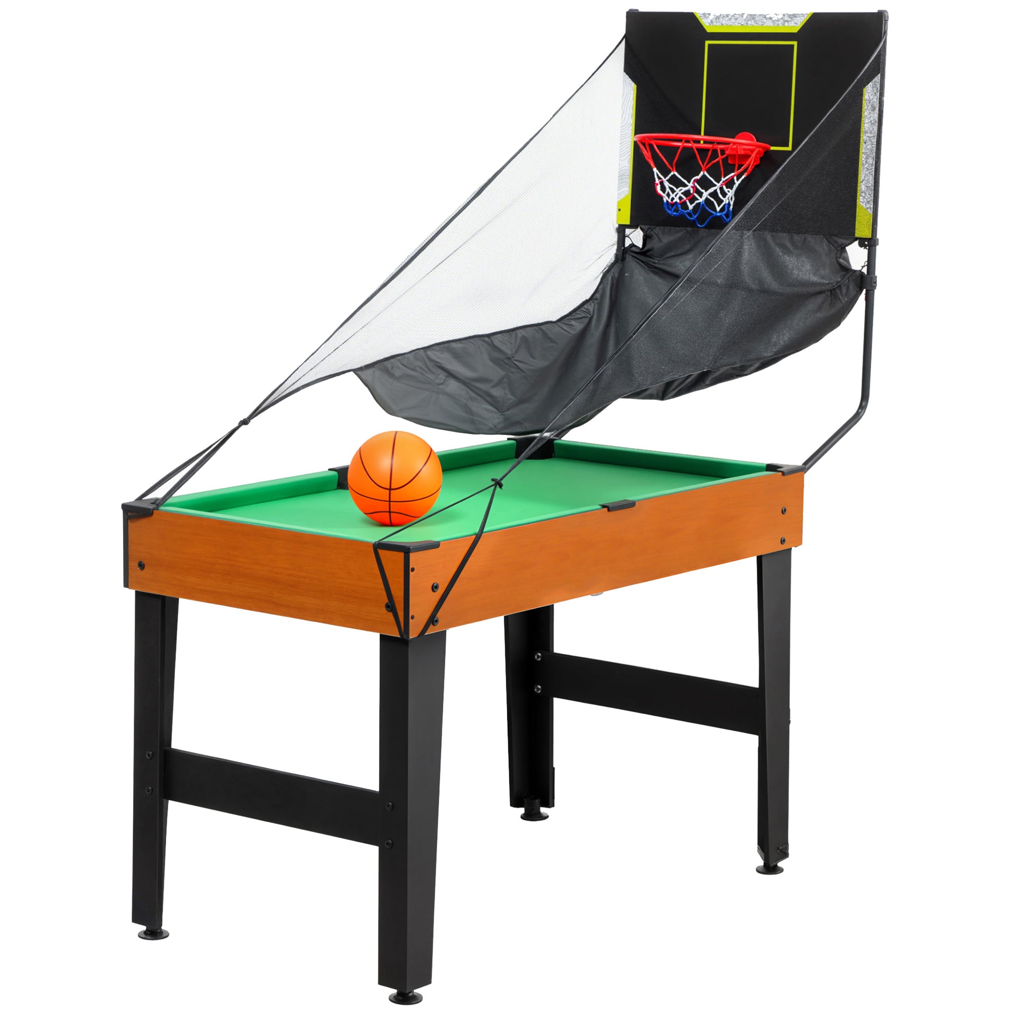 5-in-1 Multi-Game Table Foosball Billiards Air Hockey Table Tennis and Basketball Accessories 134x108x144cm Walnut Brown