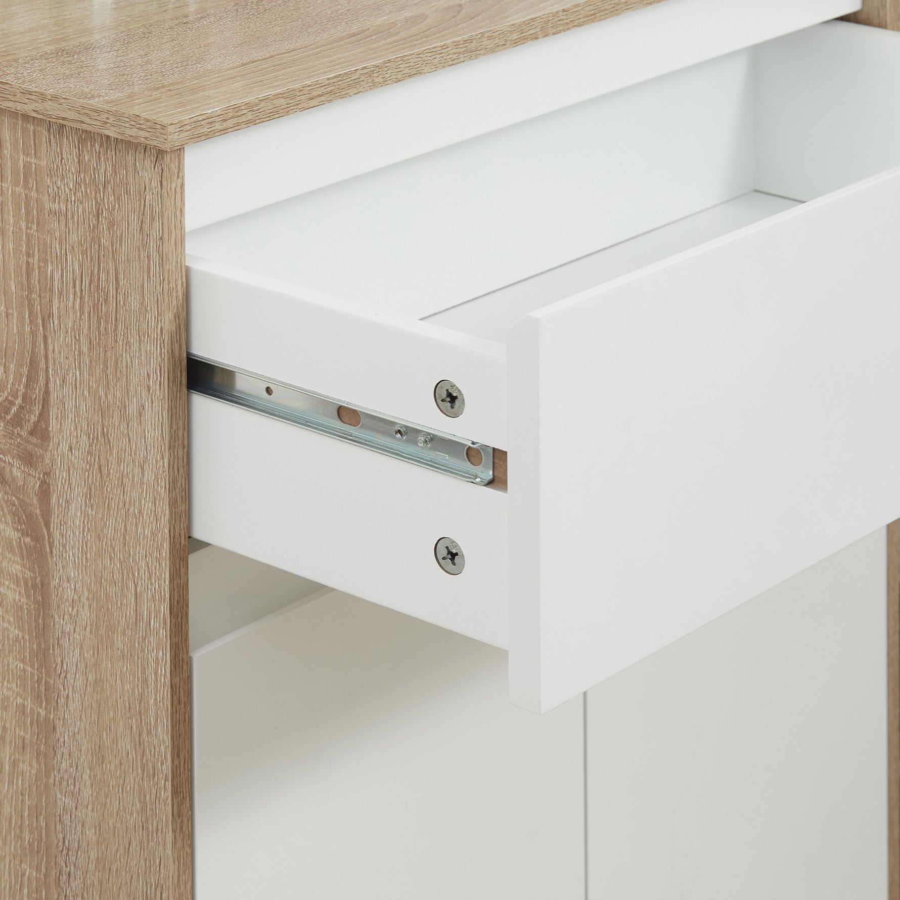 Meuble de salle de bain, meuble de rangement, tiroir et placard double porte, 60x30x90cm, blanc et effet bois naturel