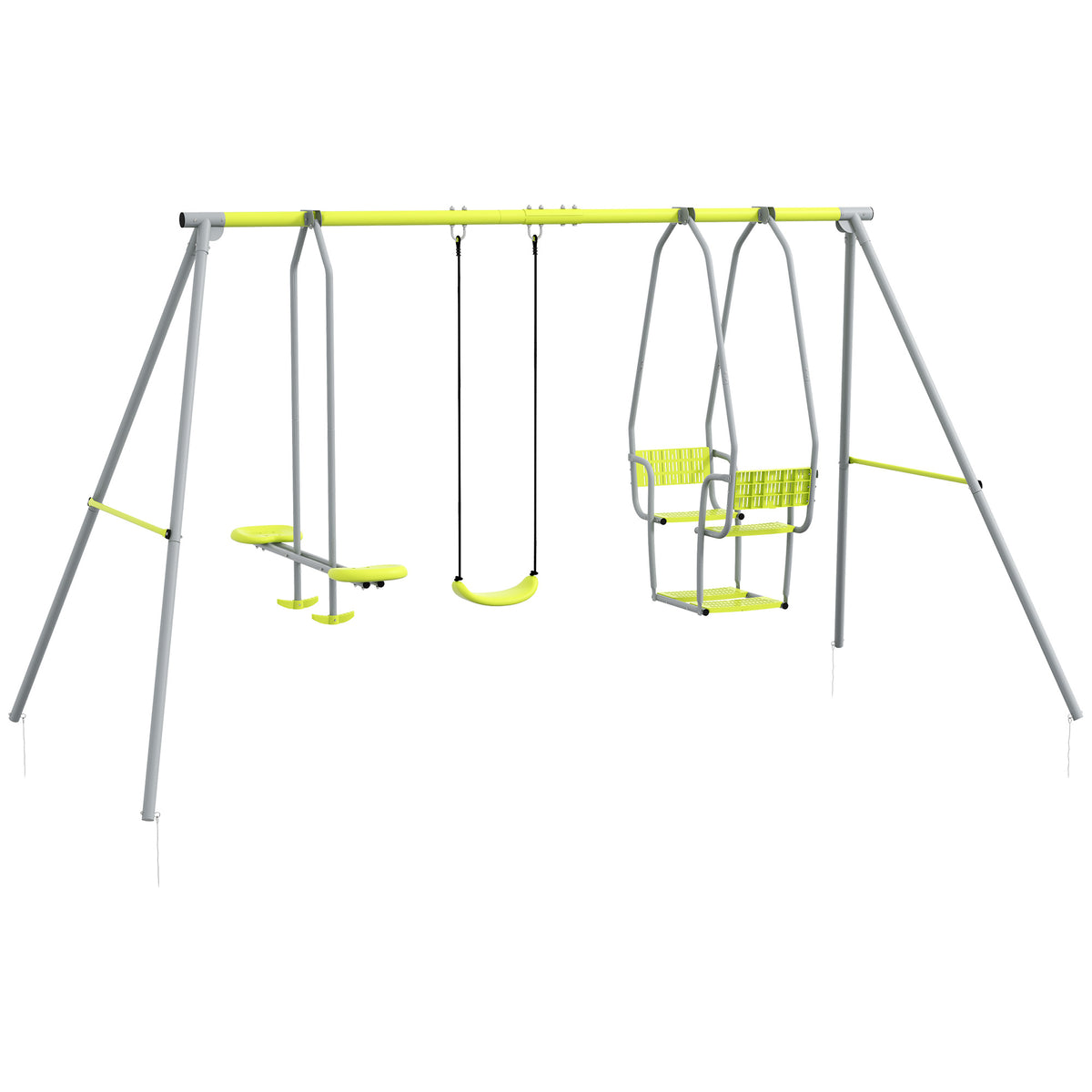 3 en 1 balançoire portique enfant avec 2 face à face et 1 siège de balançoire charge max. 225 kg vert