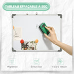 Tableau blanc magnétique cadre aluminium 60 x 45 cm avec feutres, effaceur et aimants