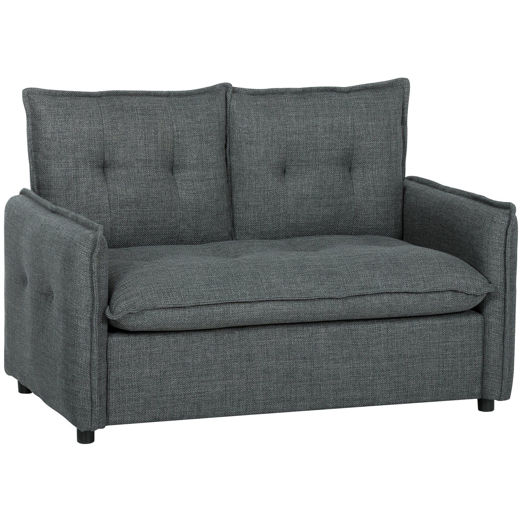 Canapé 2 places, canapé de salon moderne 131 cm avec assise rembourrée, coussins à ressorts, tissu en lin, gris foncé