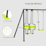 Balançoire 4 agrès portique avec balançoire - dim. 3,55L x 1,84l x 1,86H m métal époxy anticorrosion PE Gris