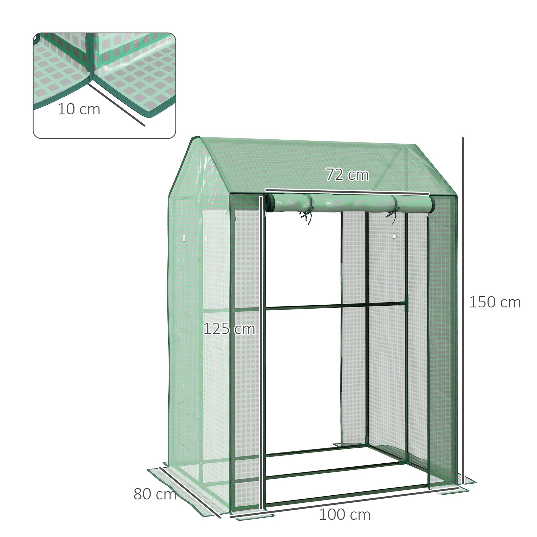 Serre de jardin avec 2 espaces et 2 portes enroulables - 0,8 m² Serre à tomates dim. 1L x 0,8l x 1,5H m, Acier et PE
