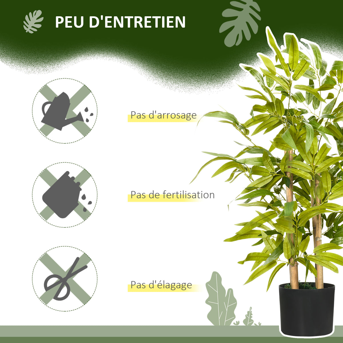 Bambou artificiel plantes artificielles hauteur 60 cm - tronc branches lichen feuilles grand réalisme pot inclus