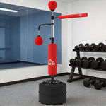 Sac de frappe sur pied 4 en 1 punching ball autonome balles de vitesse barre rotative gants 88 x 50 x 160-230 cm rouge