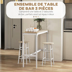 Ensemble table haute de bar + 2 tabourets structure en acier plateau aspect bois naturel 2 personnes blanc