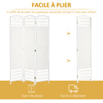 Paravent intérieur en bois séparateur de pièce cloison pliable 3 panneaux 120 x 170 cm blanc