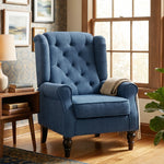 Fauteuil de Salon, Fauteuil Capitonné avec Pieds en Bois, Assise Large, Grand Confort, Classique, 74x86x102cm, Bleu