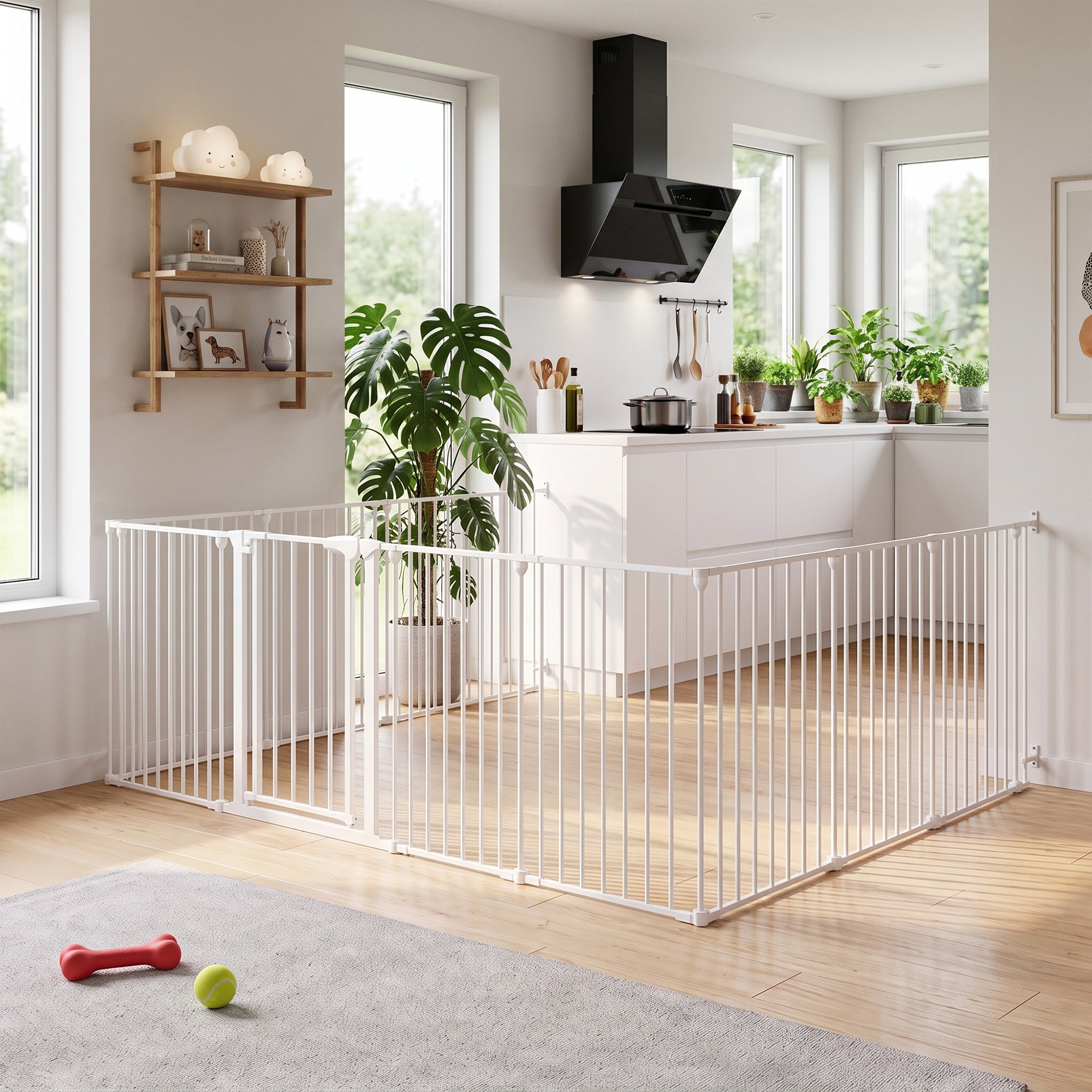 Sicherheitsgitter aus Metall, klappbares und modulares Laufgitter für Hunde und Kinder, 10 Elemente, 61 x 75 cm, weiß