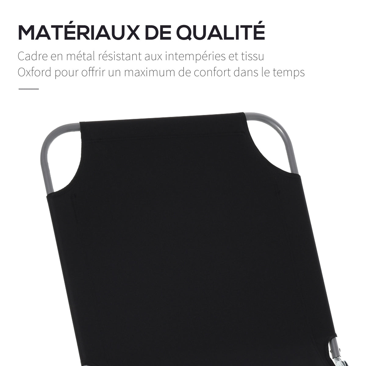 Bain de Soleil transat Pliable Dossier réglable Multipositions métal et Polyester Noir