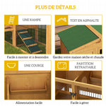 Clapier de sol cage à lapin niche supérieure avec rampe enclos extérieur porte verrouillable 150 x 52,5 x 68 cm jaune