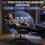 Silla Gaming Ergonómica, Sillón Gaming Reclinable de Piel Sintética, Altura Ajustable, Reposacabezas 2D, Negro