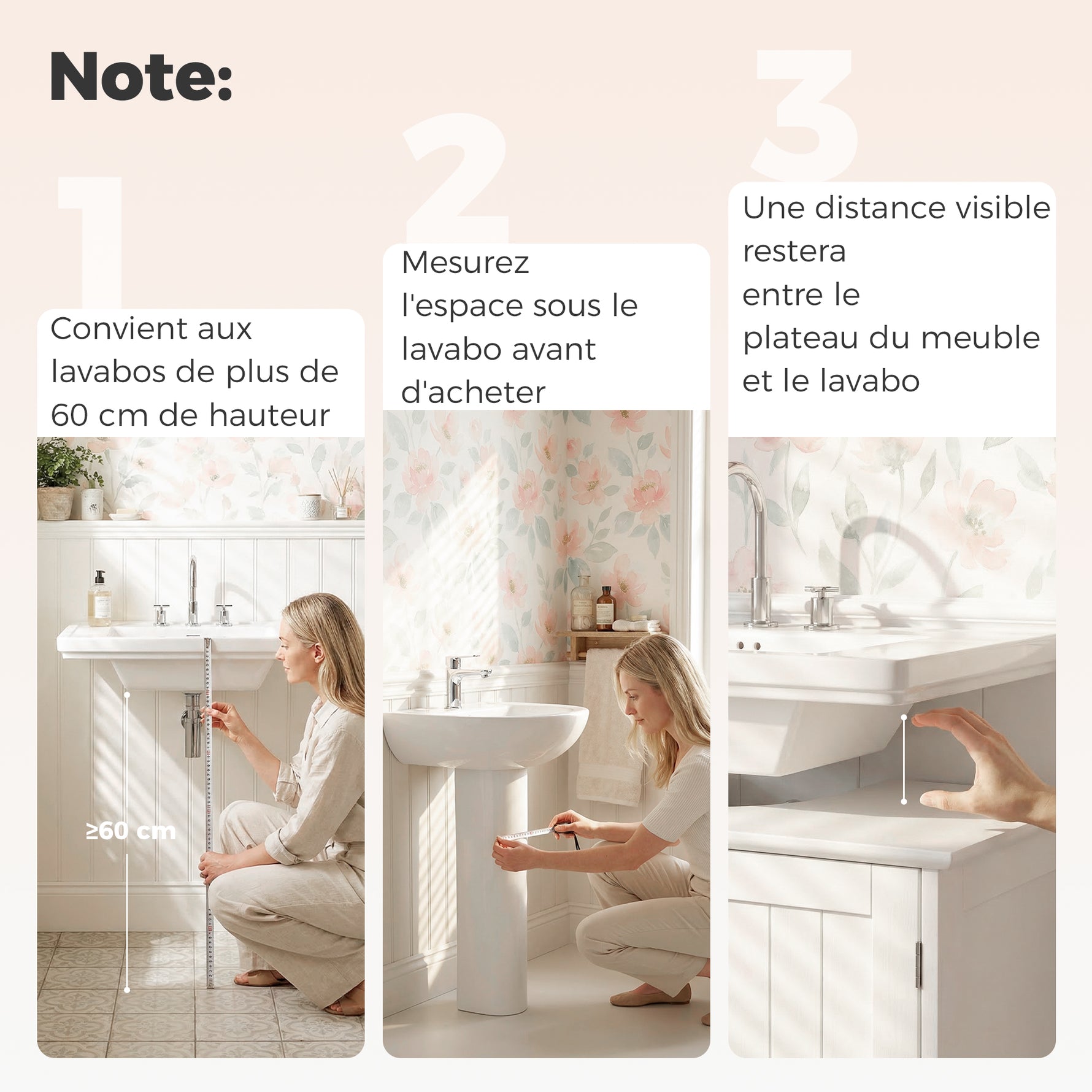 Meuble salle de bain sous lavabo - meuble sous-vasque - placard 2 portes avec étagère - dim. 60L x 30l x 60H cm - en bois blanc