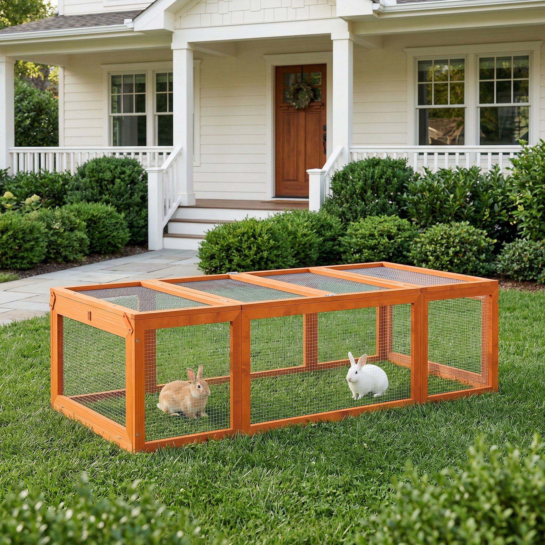 Clapier lapin extérieur cage cochon d'Inde toit ouvrable et portes verrouillables 180 x 90 x 48 cm jaune