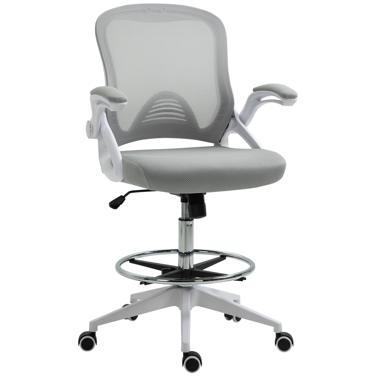 Fauteuil de bureau chaise de bureau assise debout hauteur réglable repose-pieds gris et blanc