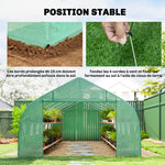Serre de jardin tunnel grande taille avec bâche PE cadre en acier porte enroulable et 12 fenêtres 8 x 3 x 2 m vert