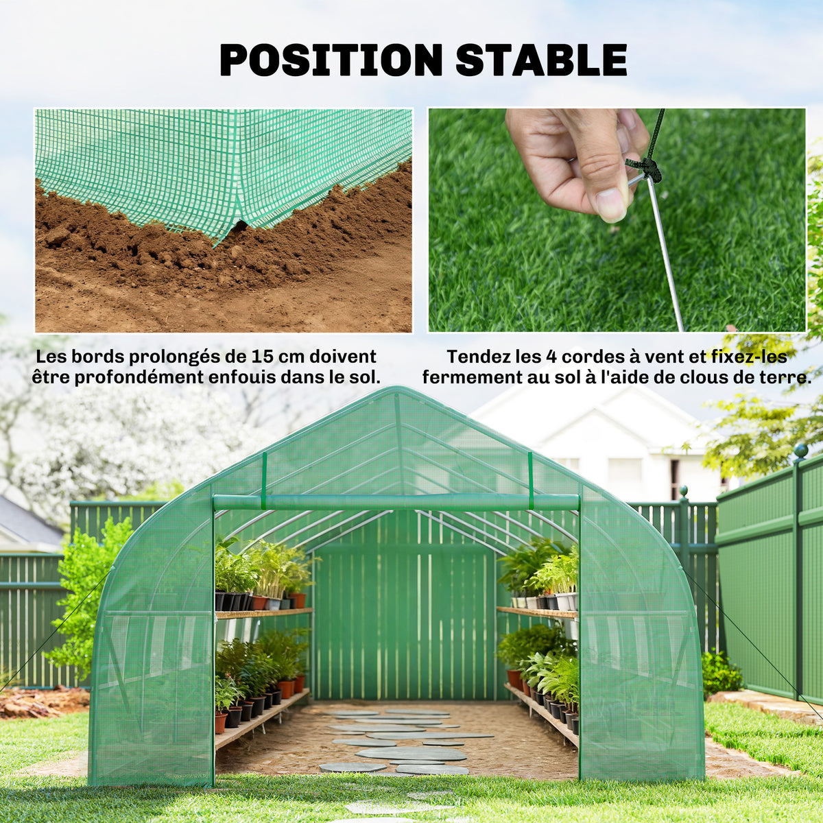 Serre de jardin tunnel grande taille avec bâche PE cadre en acier porte enroulable et 12 fenêtres 8 x 3 x 2 m vert
