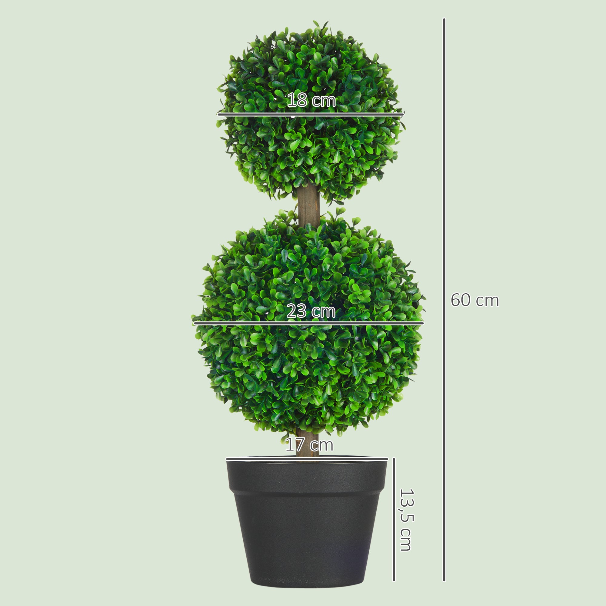 Lot de 2 arbres buis artificiel double boules avec tronc et pot inclus - hauteur 60 cm vert