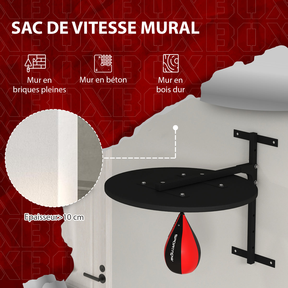 Plateforme murale avec poire de vitesse sac de frappe pour entraînement de boxe, hauteur ajustable pivotant à 360°