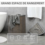 Panier à linge en bambou d'angle 55L avec couvercle et sac amovible 38 x 38 x 57 cm gris