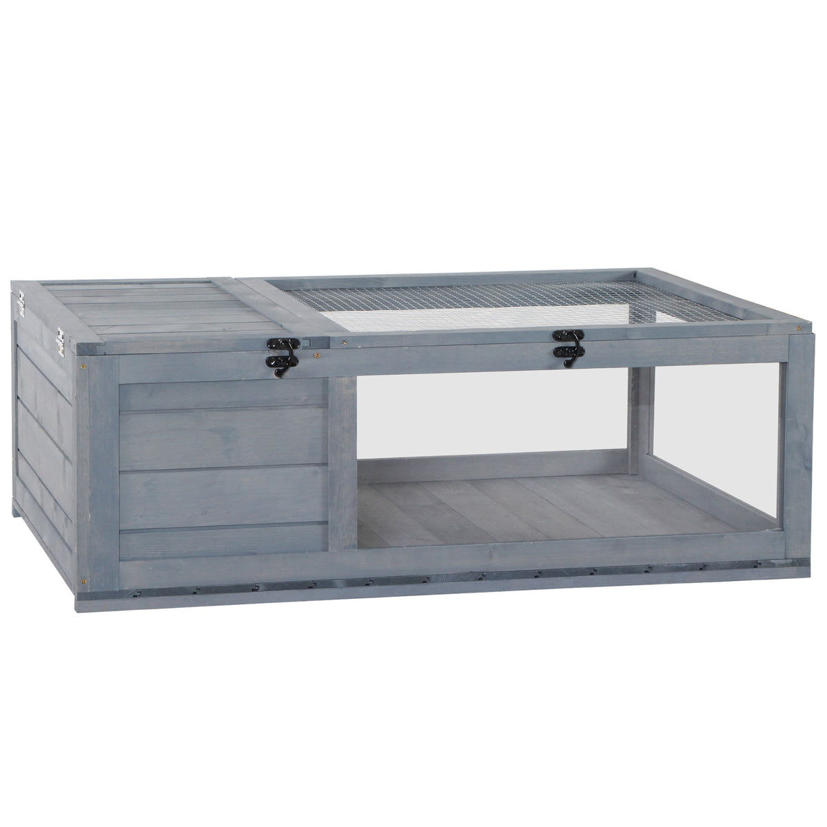 Maison enclos cage habitat pour petit animal tortues avec 2 espaces 91 x 60,5 x 32 cm bois massif gris