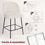Set di 2 Sgabelli da Bar, Sedie da Bar, Poggiapiedi e Schienale, Tessuto Effetto Lino, Altezza Seduta 68cm, Crema