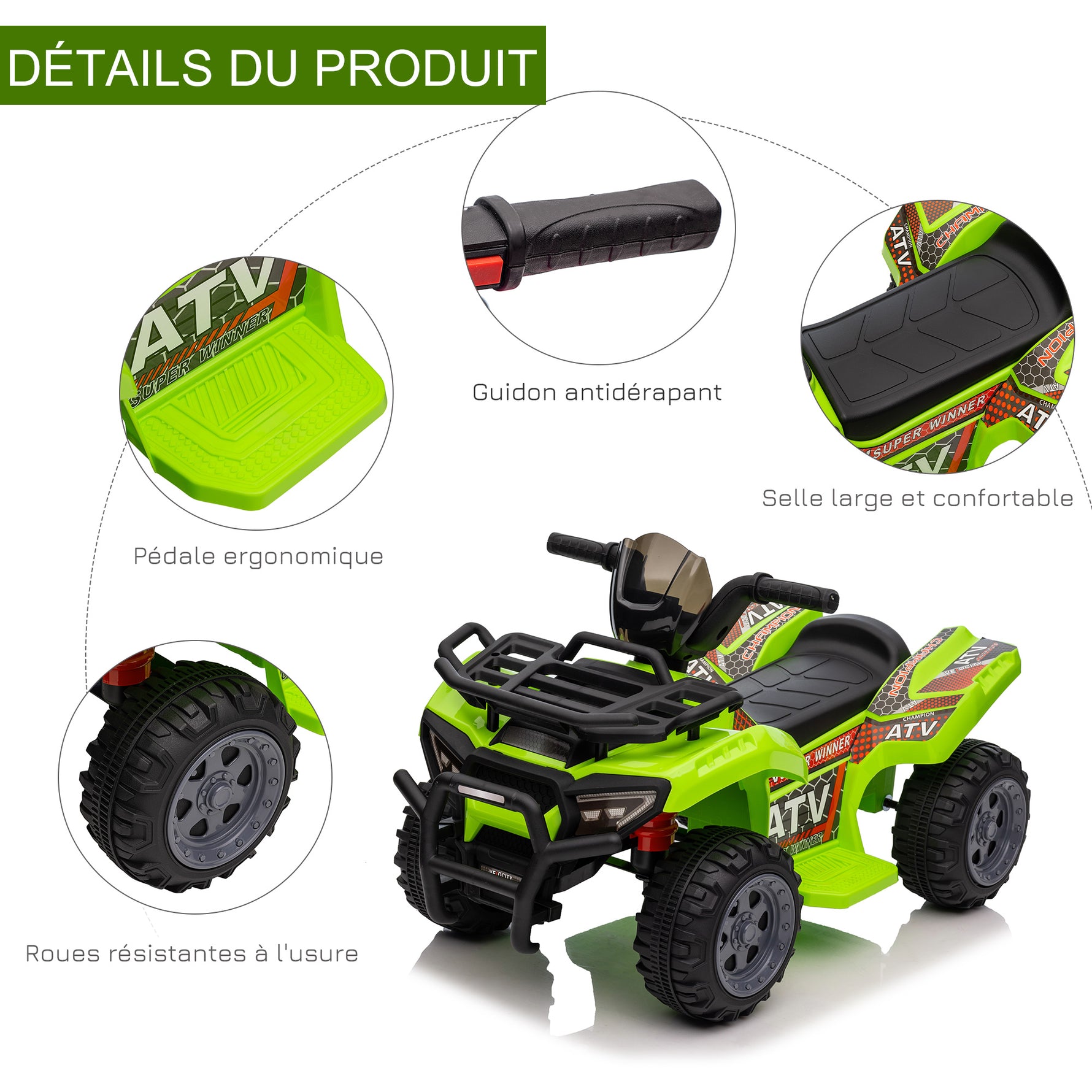Quad buggy voiture électrique enfant quad électrique 18-36 mois 6 V 2 Km/h max. vert