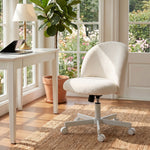 Chaise de Bureau Ergonomique, Fauteuil de Bureau Inclinable en Tissu Bouclette Sans Accoudoirs, Hauteur Réglable, Crème