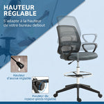 Fauteuil de bureau chaise de bureau assise haute réglable tabouret de bureau pivotant 360° maille respirante