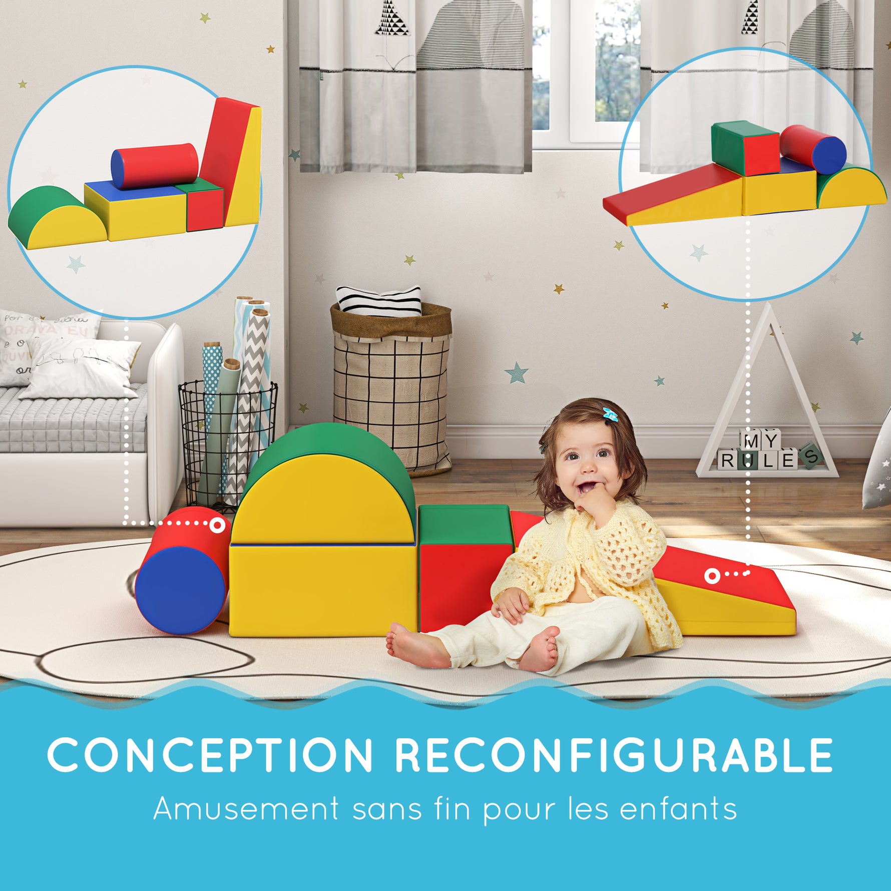 Module motricité bébé 5PCS parcours motricité bébé en mousse EPE pour enfants d'âge préscolaire, multicolore