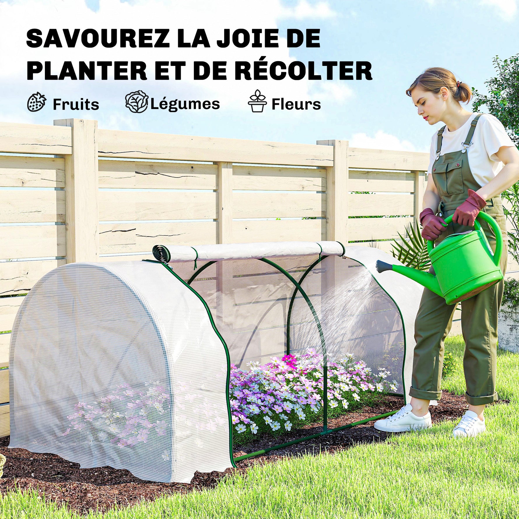 Serre de jardin mini serre serre à tomates 2 x 1 x 0,8 m porte zippée bâche PE acier blanc
