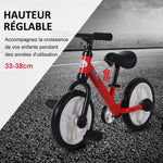 Vélo Enfant draisienne 2 en 1 roulettes et pédales Amovibles Roues 12" Hauteur Selle réglable pour enfants de 2 à 5 ans Acier Rouge