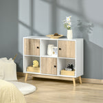 Buffet Salon, Meuble de Rangement 9 Cubes avec 3 Portes et 3 Compartiments Ouverts, Pieds en Bois de Pin, Style Moderne, Buffet Salle à Manger, Cuisine, 96x30x75cm, Blanc et Naturel