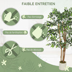 Plante artificielle intérieure 150 cm banian arbre artificiel, pot en plastique et tronc en bois massif, vert