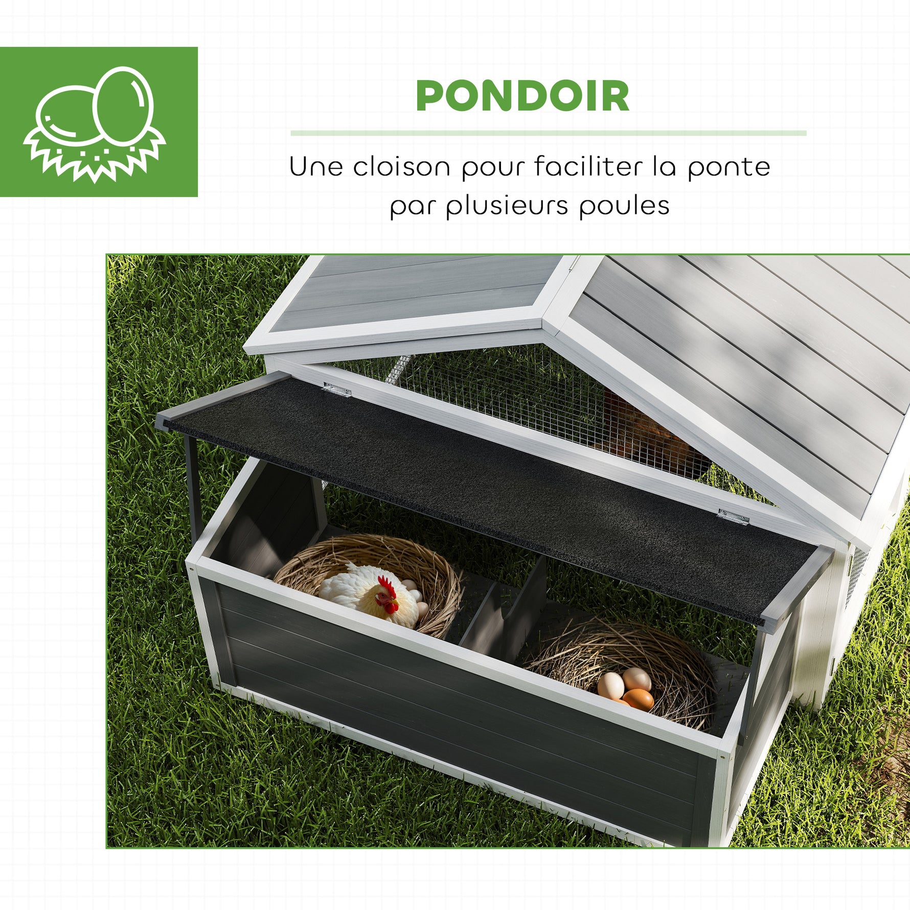Poulailler pour poules cage à poule avec nichoir porte et toit ouvrable pour 4 et 8 poules 240 x 112,5 x 76 cm blanc