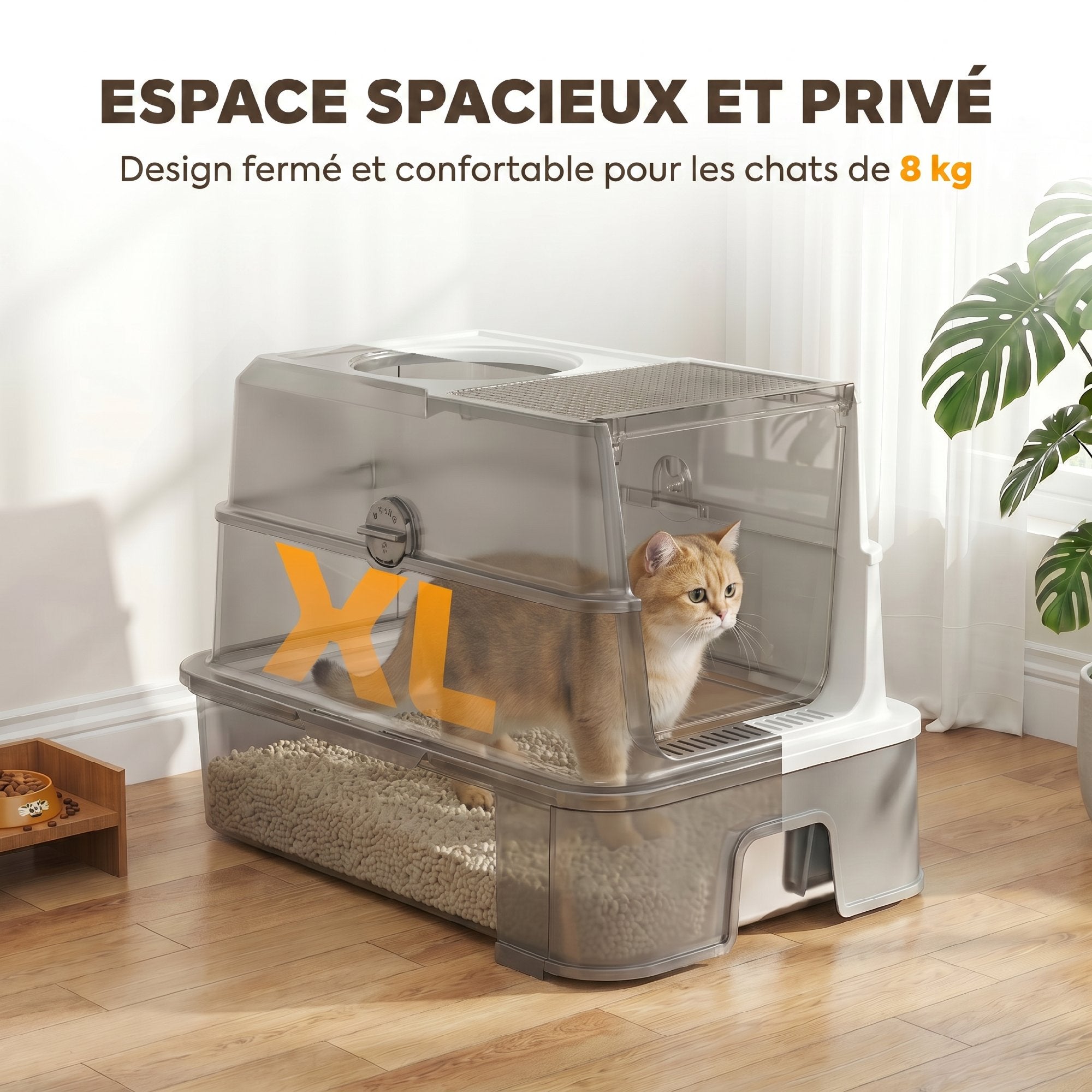 Lettiera per Gatti in Acciaio Inox, Cassetto Estraibile, Coperchio Rimovibile, Paletta, Sacchetti Filtranti, Pedana, 60x40x45cm, Grigio