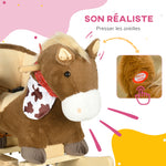 Cheval à bascule jouet à bascule fauteuil intégré ceinture de sécurité fonction sonore hennissement 18-36 mois marron
