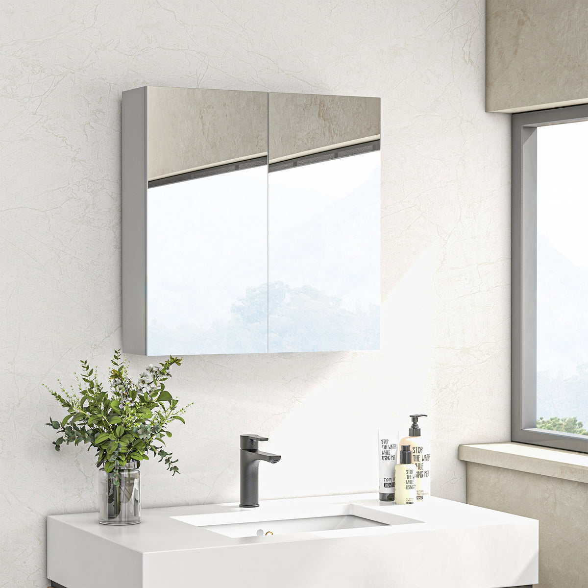 Armoire murale de salle de bain miroir placard de rangement 2 portes 3 niveaux étagère réglable 60 x 15 x 60 cm blanc