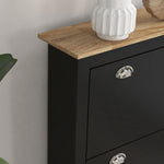 Armoire à chaussures 2 portes abattantes 2 compartiments poignées coquilles métal 79 x 23 x 90,5 cm noir chêne