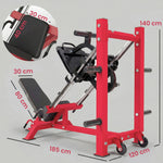 Pressa per gambe professionale, macchina per muscolazione gambe e hack squat 455kg, attrezzo regolabile 185x120x140cm rosso